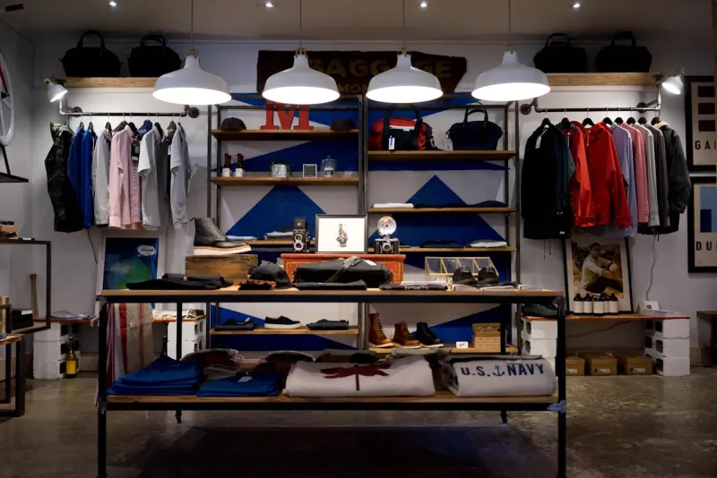 Boutique retail interior with clothing racks and lifestyle goods
